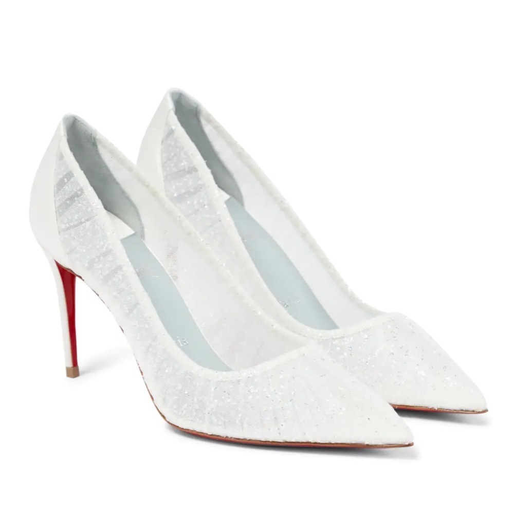 Christian Louboutin Kate Draperia 85 Pumps White Silver 37.5 (7.5) BNIB